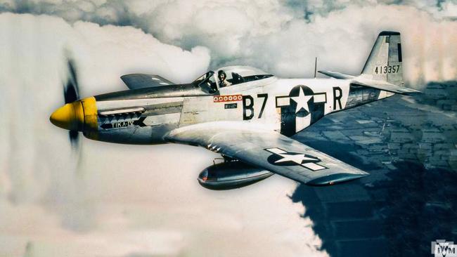 Lieutenant Vernon R Richards of the 361st Fighter Group fliying his P-51 Mustang (B7-R, serial number 44-13357) nicknamed "Tika IV".
